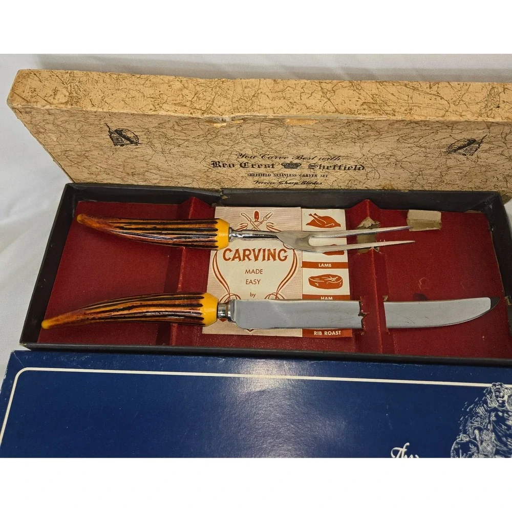 Vintage Kitchen Knife Set Lot 9 Piece Reo Sheffield Master Carver Royal Cutlery